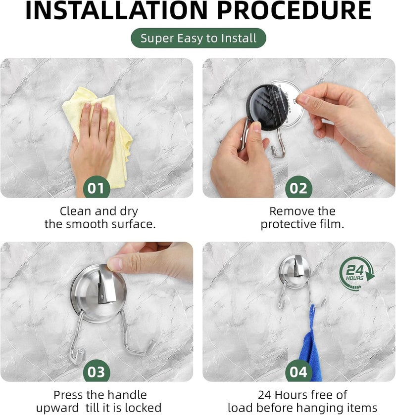iRomic Stainless Steel Suction Cup Hooks for Shower, Bathroom, Kitchen, Glass Door, Mirror, Tile – Loofah, Towel, Coat, Bath Robe Hook Holder,(2-PCS),Brushed Silver - Image 5