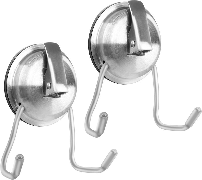iRomic Stainless Steel Suction Cup Hooks for Shower, Bathroom, Kitchen, Glass Door, Mirror, Tile – Loofah, Towel, Coat, Bath Robe Hook Holder,(2-PCS),Brushed Silver - Image 1