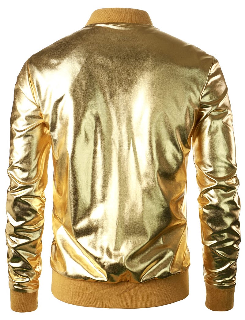 JOGAL Men's Metallic Silver Jacket Gold 70's Disco Costume X-Large Gold - Image 3