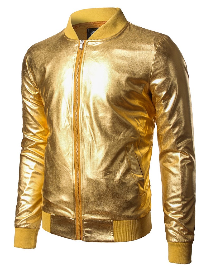 JOGAL Men's Metallic Silver Jacket Gold 70's Disco Costume X-Large Gold - Image 1