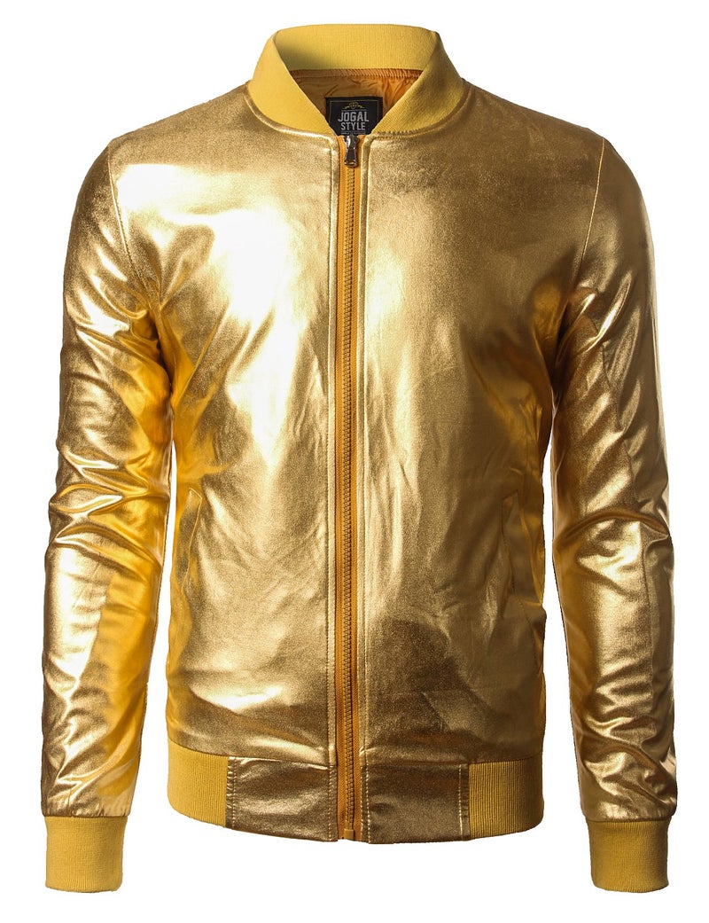 JOGAL Men's Metallic Silver Jacket Gold 70's Disco Costume X-Large Gold - Image 2