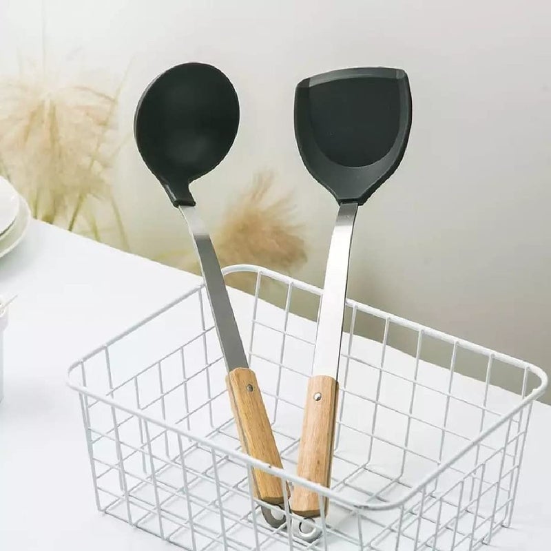 HEXONIQ Silicone Spatula and Soup Ladle Set Heat Resistant Deep Soup Spoon Silicone Shovel Turner with Stainless Steel Wooden Handle NonStick Kitchen Cooking Utensil 1 Pcs Spatula 1 Pcs Ladle - Image 3