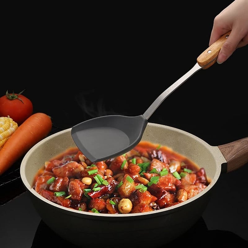 HEXONIQ Silicone Spatula and Soup Ladle Set Heat Resistant Deep Soup Spoon Silicone Shovel Turner with Stainless Steel Wooden Handle NonStick Kitchen Cooking Utensil 1 Pcs Spatula 1 Pcs Ladle - Image 4