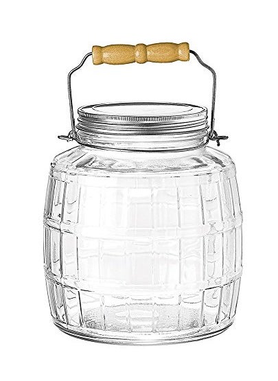 Anchor Hocking Anchor Hocking 1 Gallon Glass Barrel Jar with Lid 2 piece brushed metal screwable 
