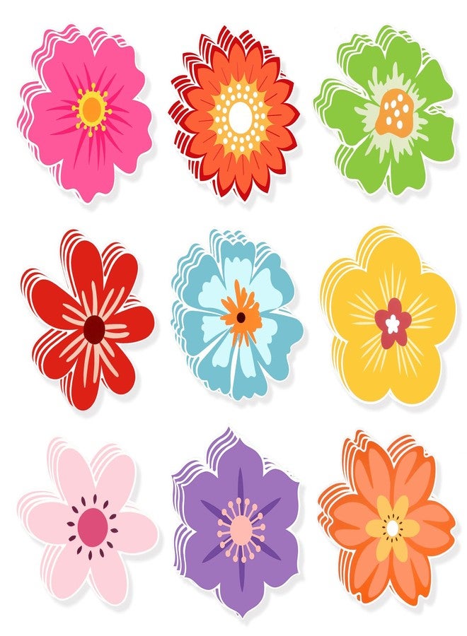 Konsait Flower Cutouts, 63Pcs Colorful Flower Paper Cutouts for Bulletin Board, Spring Flowers Decorations for Classroom Office Home, 9 Designs - Image 1