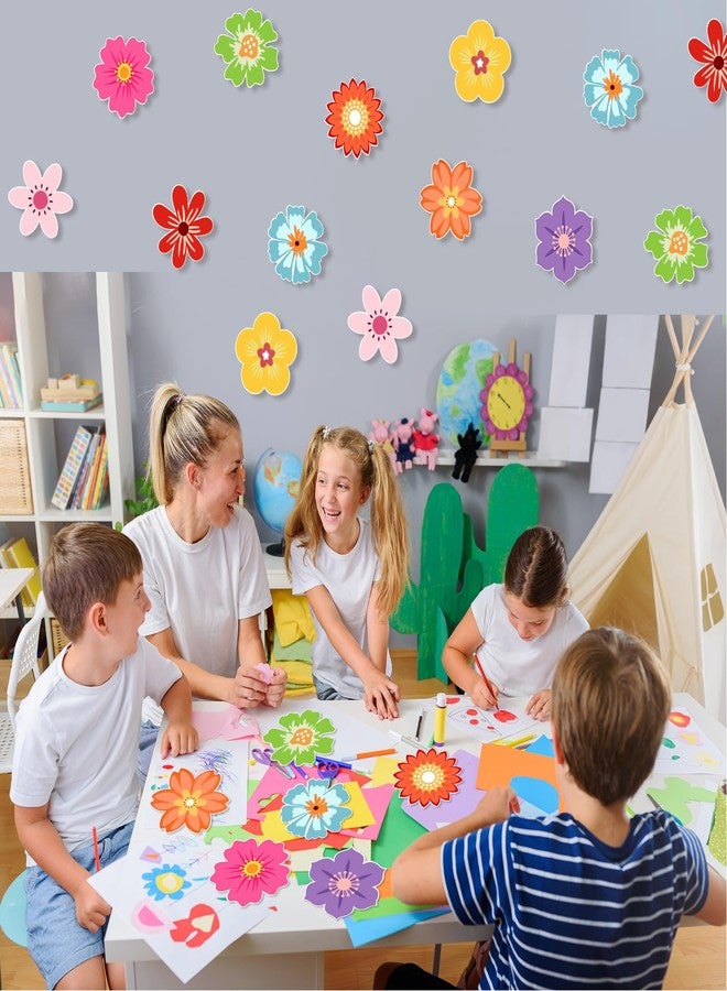 Konsait Flower Cutouts, 63Pcs Colorful Flower Paper Cutouts for Bulletin Board, Spring Flowers Decorations for Classroom Office Home, 9 Designs - Image 3