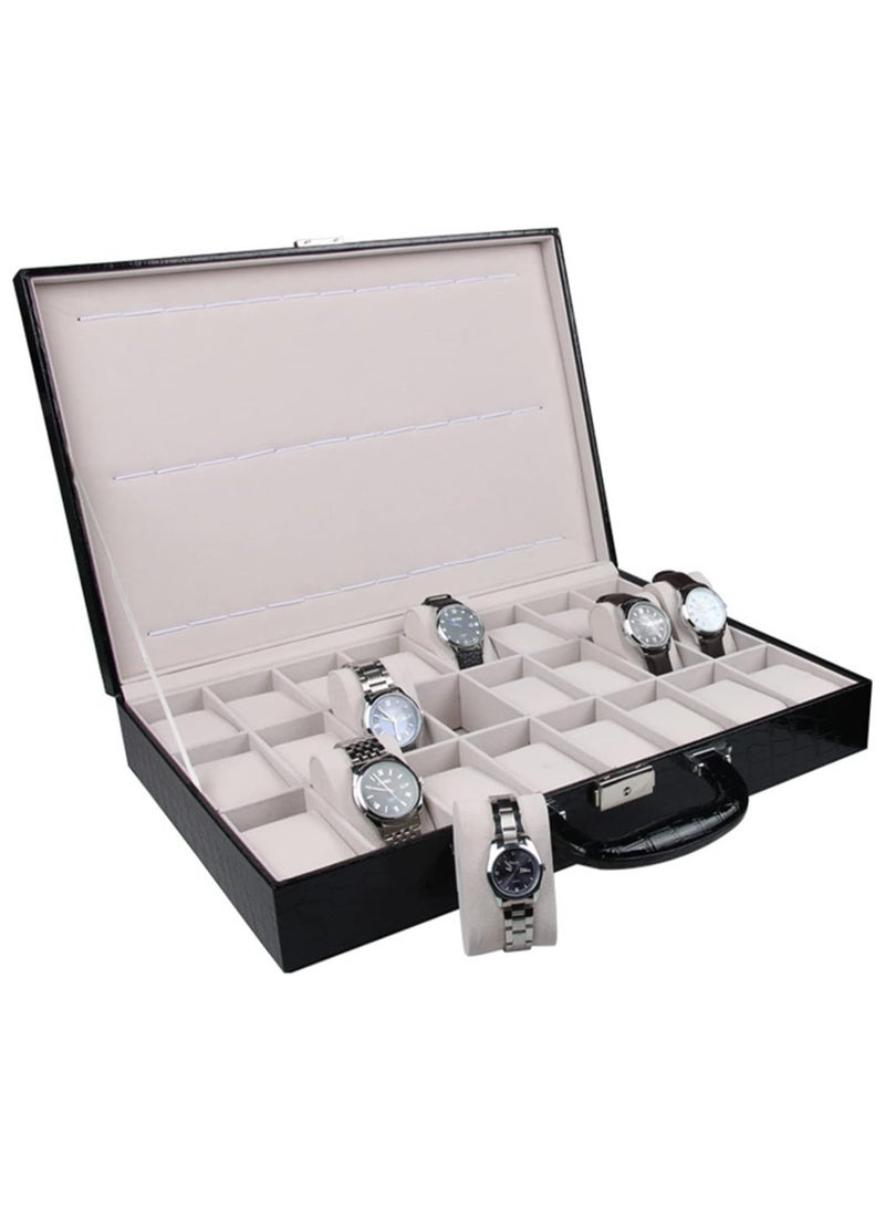 هومار كيت صندوق ساعة للرجال، حافظة عرض ساعة مكونة من 36 فتحة بسحاب، حامل ساعة للرجال كهدية لعيد الأب، صندوق تخزين ساعة من الجلد الصناعي، وسائد ساعة قابلة للإزالة، حافظة تخزين المجوهرات والساعات، أسود - Image 1