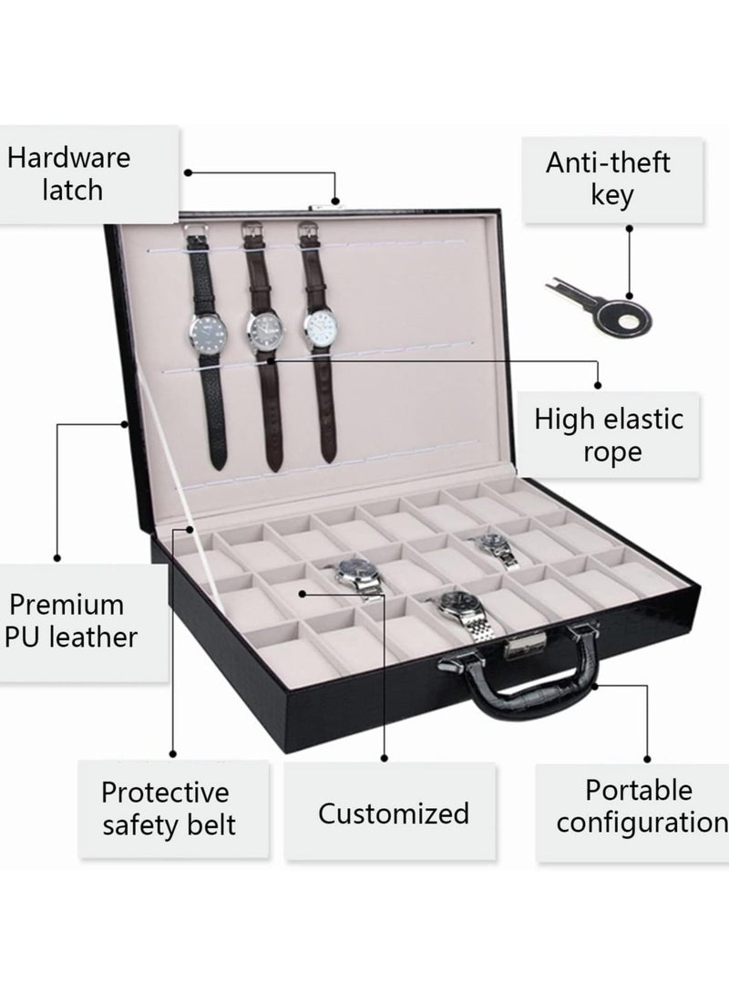 هومار كيت صندوق ساعة للرجال، حافظة عرض ساعة مكونة من 36 فتحة بسحاب، حامل ساعة للرجال كهدية لعيد الأب، صندوق تخزين ساعة من الجلد الصناعي، وسائد ساعة قابلة للإزالة، حافظة تخزين المجوهرات والساعات، أسود - Image 2