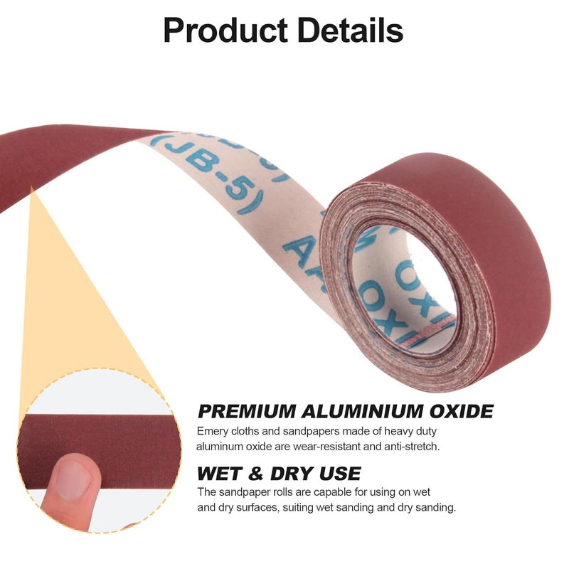 220 Grit 120 Color Aluminum Oxide Emery Cloth Roll 6.56 Feet Continuous Sandpaper for Metalworking Woodworking Furniture Repair Auto Sanding - Image 1