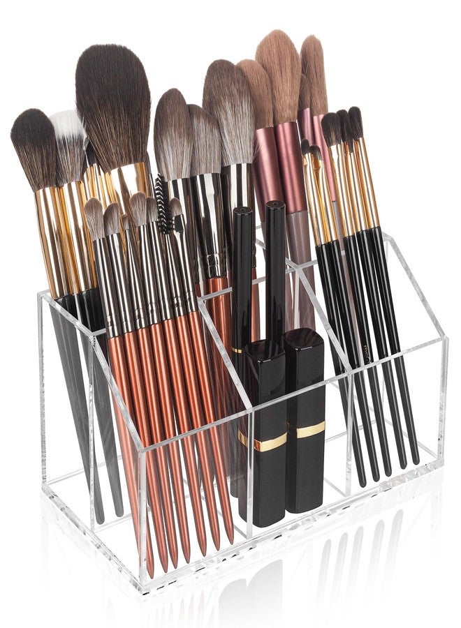 Hisize Clear Makeup Brush Holder Organizer Acrylic 6-Slots Cosmetic Brushes Storage Organizer for Vanity Countertop - Image 1