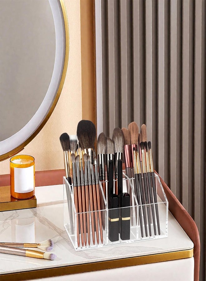 Hisize Clear Makeup Brush Holder Organizer Acrylic 6-Slots Cosmetic Brushes Storage Organizer for Vanity Countertop - Image 4