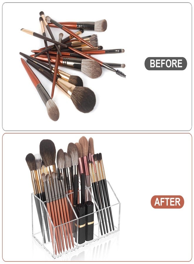Hisize Clear Makeup Brush Holder Organizer Acrylic 6-Slots Cosmetic Brushes Storage Organizer for Vanity Countertop - Image 3