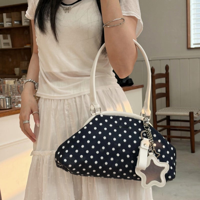Korean Style Polka Dot Navy Blue Shoulder Bag - Image 1