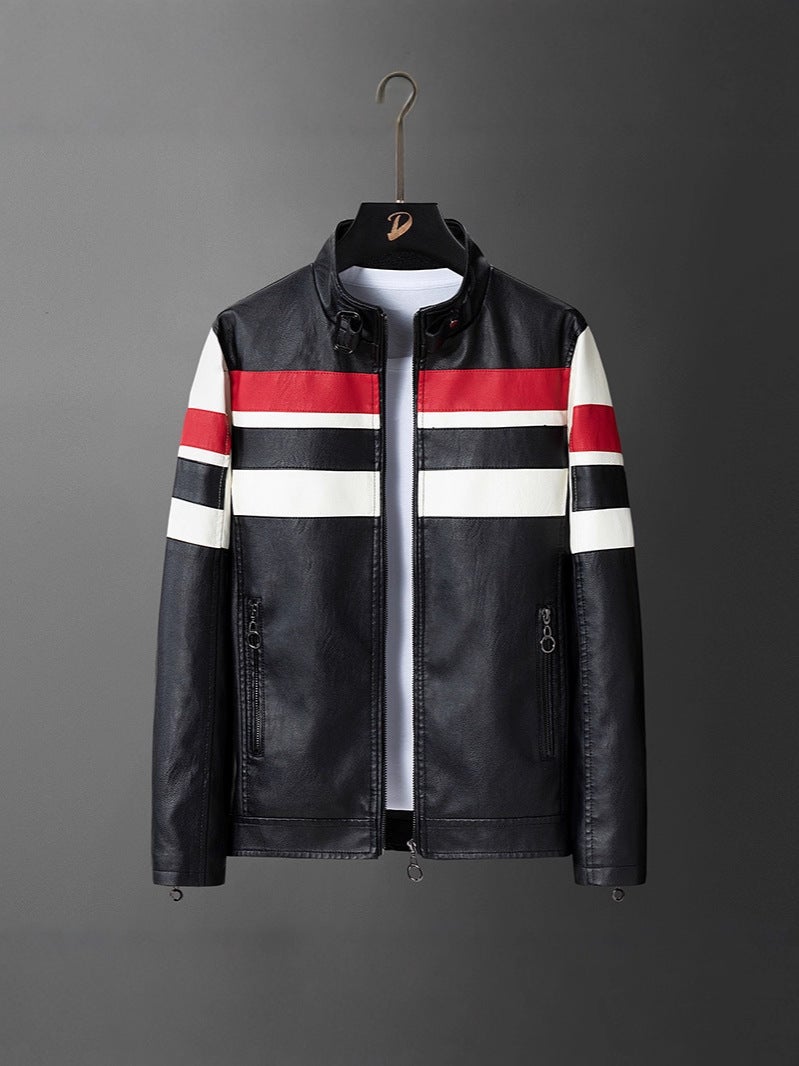 Men'S Faux Leather Racing Jacket Winter Fleece Thickened Warm Windproof Motorcycle Jacket Trendy Fashion - Image 4