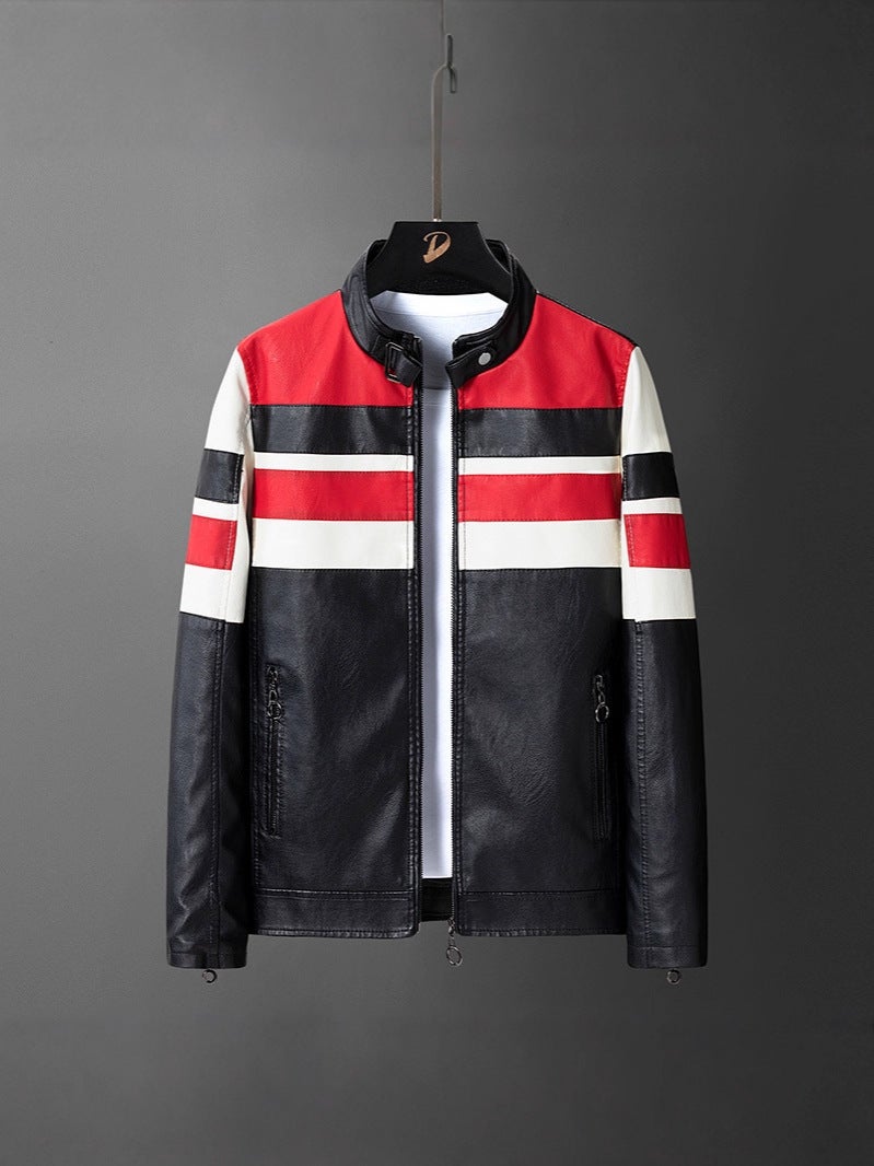 Men'S Faux Leather Racing Jacket Winter Fleece Thickened Warm Windproof Motorcycle Jacket Trendy Fashion - Image 5