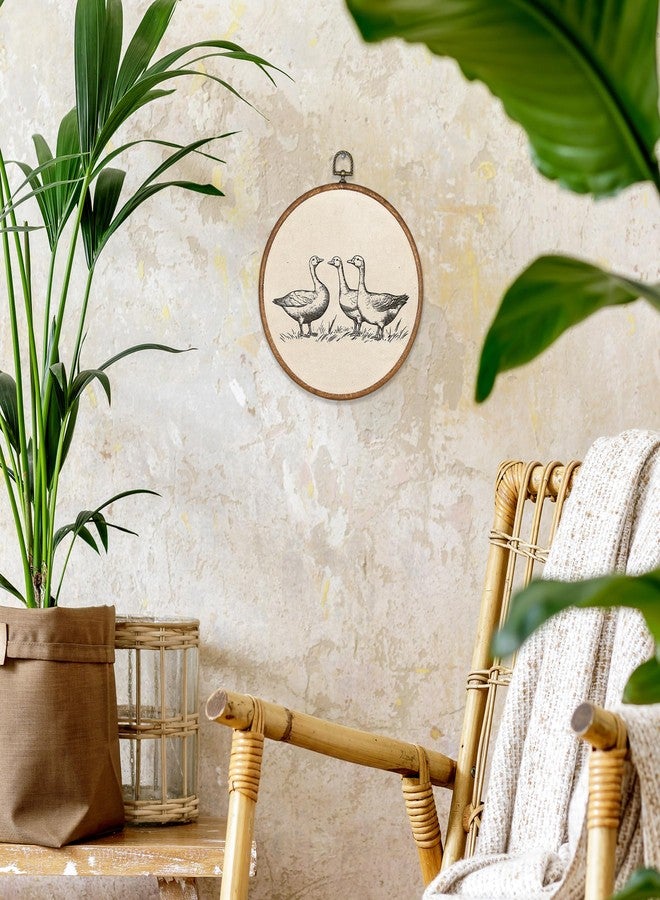 BCUANGD Retro Duck Round Wall Art Decor - Vintage Antique Duck Wall Art Canvas Frame Artwork Prints, Rustic Cottagecore Nature Round Wall Hanging Decorations for Home Farmhouse Kitchen, 10"x10" - Image 3