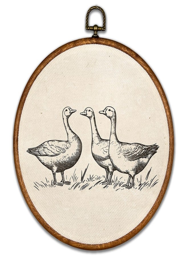 BCUANGD Retro Duck Round Wall Art Decor - Vintage Antique Duck Wall Art Canvas Frame Artwork Prints, Rustic Cottagecore Nature Round Wall Hanging Decorations for Home Farmhouse Kitchen, 10"x10" - Image 1