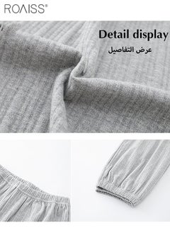 roaiss 2-Piece Set Of Unisex Pajamas Pure Cotton Long Sleeved Pants For Couples' Home Wear Fashion Casual Family Set  - Image 2