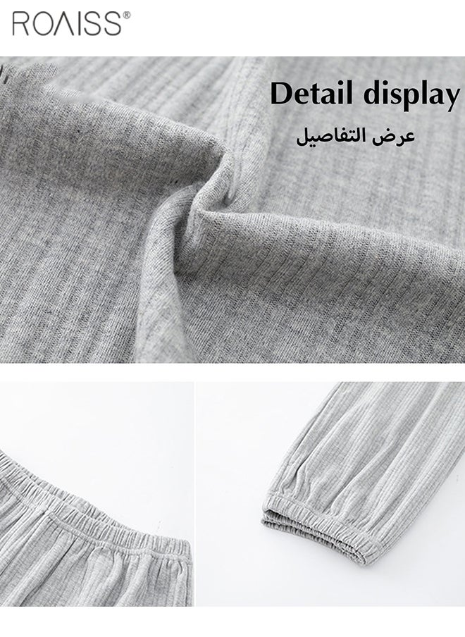 roaiss - 2-Piece Set Of Unisex Pajamas Pure Cotton Long Sleeved Pants For Couples' Home Wear Fashion Casual Family Set - Image 1