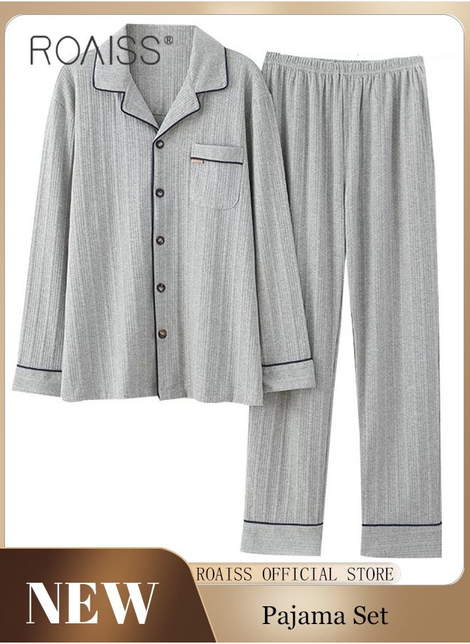 roaiss - 2-Piece Set Of Unisex Pajamas Pure Cotton Long Sleeved Pants For Couples' Home Wear Fashion Casual Family Set - Image 1