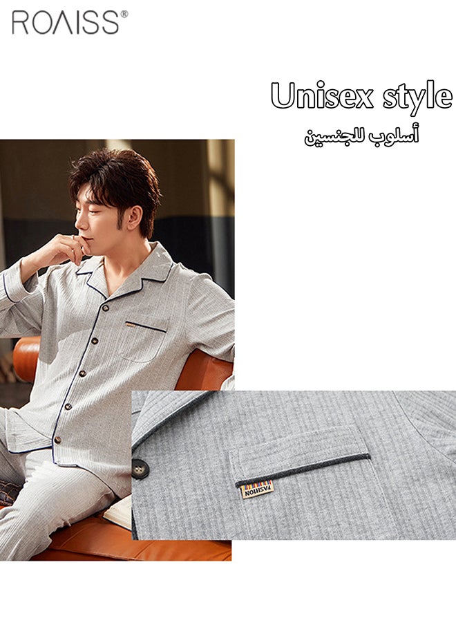 roaiss - 2-Piece Set Of Unisex Pajamas Pure Cotton Long Sleeved Pants For Couples' Home Wear Fashion Casual Family Set - Image 1