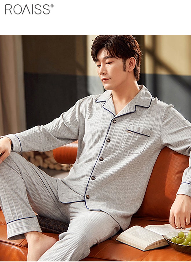 roaiss - 2-Piece Set Of Unisex Pajamas Pure Cotton Long Sleeved Pants For Couples' Home Wear Fashion Casual Family Set - Image 1