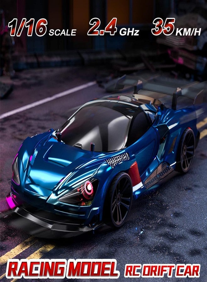 Samtop 1/16 Fast RC Cars for Adults, RC Drift Car, 38KM/H High-Speed 4WD, Full Proportional Control, 6 LED Light Modes, 1 Rechargeable Batteries, RTR Drifting for Adults (C-Blue) - Image 2