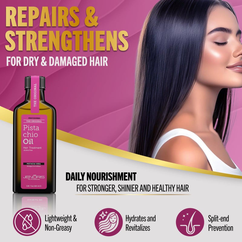 Jenoris Pistachio Oil Hair Serum for Frizzy and Damaged Hair, Lightweight Hair Oil for Dry Hair with Omega 3-6-9 Complex, Anti-Frizz Hair Serum for Shine, Hydration & Split-End Treatment, 3.38 fl.oz - Image 4
