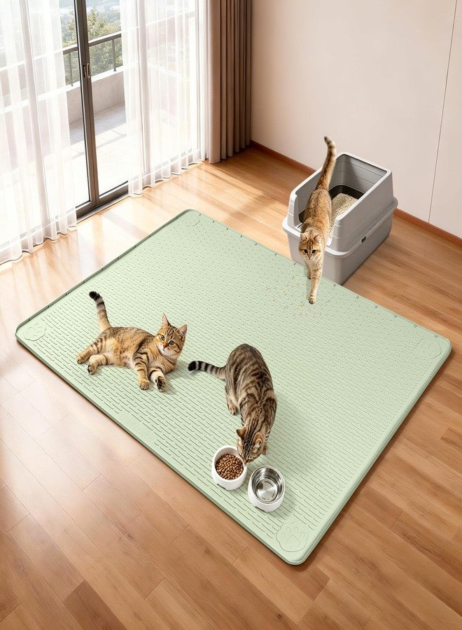 Bartuke Cat Litter Mat, XL Extra Large 40" x 40" Silicone Mat Litter Trapping Mat for Scatter Control, Soft on Kitty Paws, Easy to Clean (Green) - Image 2