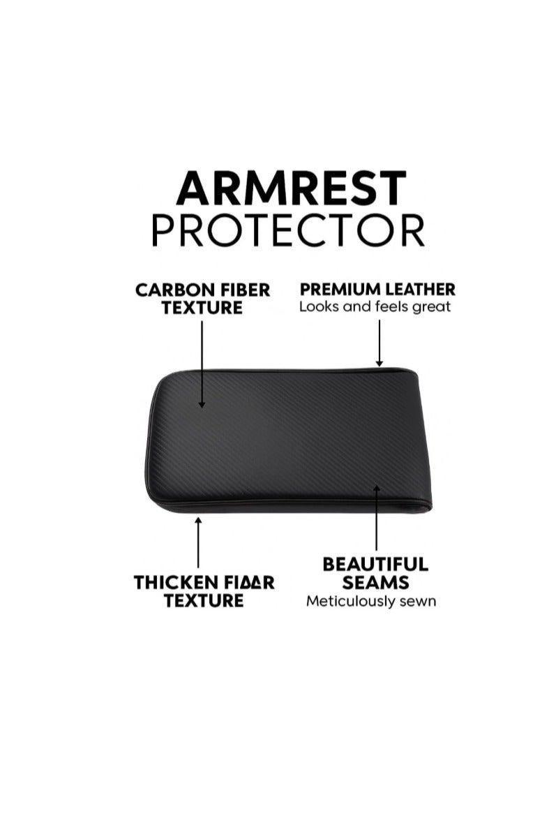 Luxury Quilted Leather Car Armrest Cushion – PU Leather Center Console Pad with Memory Foam, Non-Slip Design, and Universal Fit for Cars, SUVs, and Trucks (Grey Carbon Fiber Armset) - Image 2