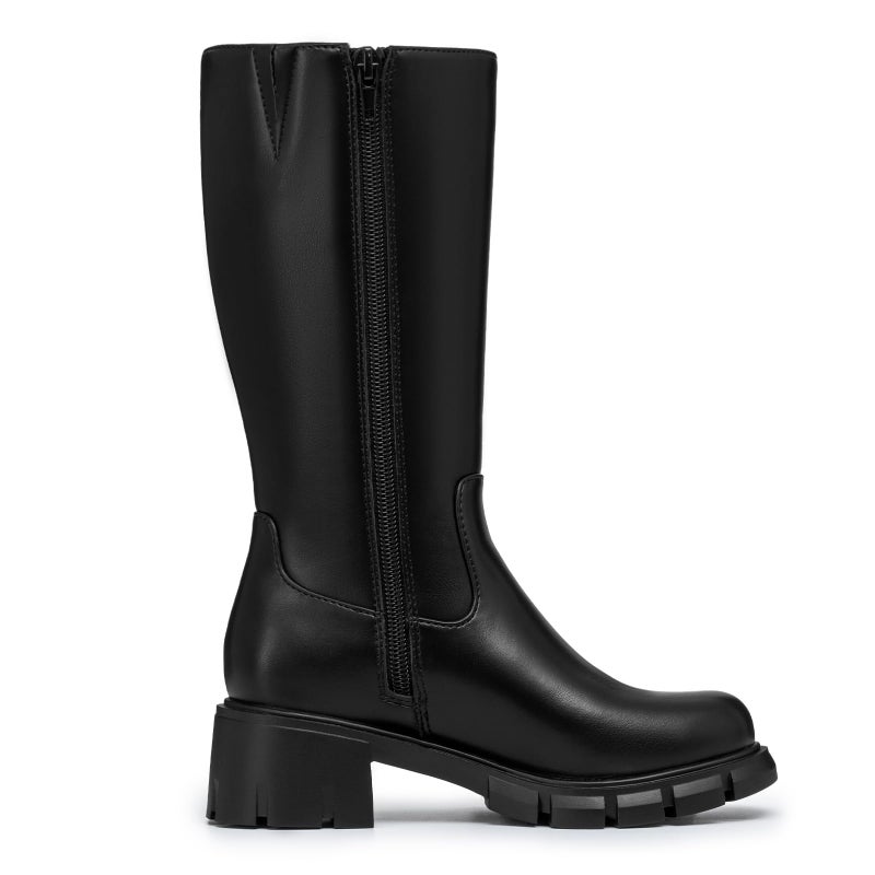 Athlefit Girls Black Knee High Boots Fashion Side Zipper Winter Riding Tall Boots Size 1 Little Kid - Image 3