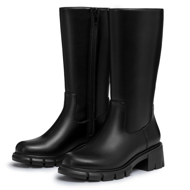 Athlefit Girls Black Knee High Boots Fashion Side Zipper Winter Riding Tall Boots Size 1 Little Kid - Image 4