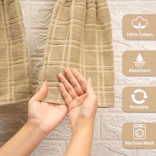 Blue Needles Hanging Kitchen Towels - Beige 100% Cotton Solid Kitchen Tie Towel, Set of 2 Hand Dish Cloth with Hanging Loops 9 x 17 Inches, Absorbent, Super Soft, and Fast Drying Home Essential - Image 4