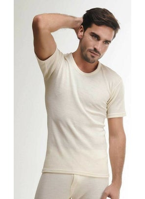 Hasyün 100 Men's Short Sleeve Wool Thermal Undershirt-Cream  - Image 2