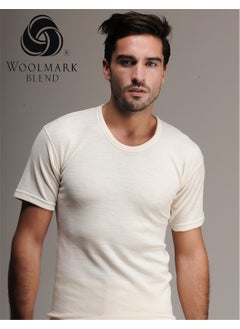 Hasyün 100 Men's Short Sleeve Wool Thermal Undershirt-Cream  - Image 3