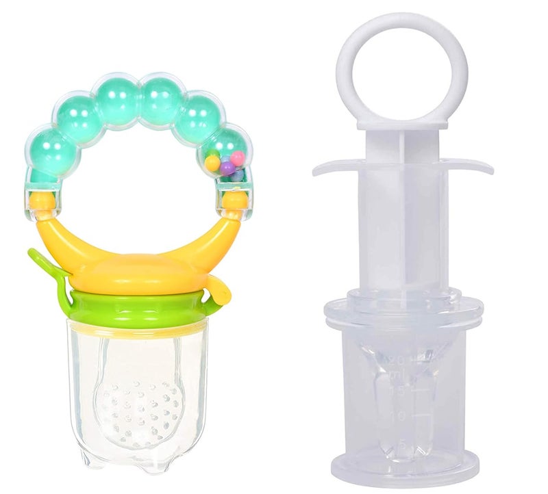 Alya The Cheeky Kidzz Baby Smart Medicine Needle Feeder Squeeze Medicine Dropper Multi-Functional Teether Case and Baby Food Fruit Rattle Nibbler Teether BPA Free (Design 3013) - Image 1