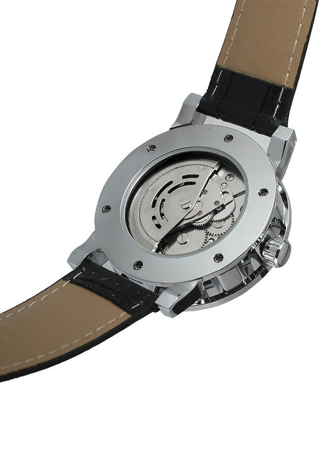 FORSINING ​​Forsining Men's Fashion Skeleton Watch - Black Openworked Dial with Crystal Accents, Automatic Movement, Premium Leather Strap, Contemporary Casual Style for Daily Wear & Social Events​​  - Image 3