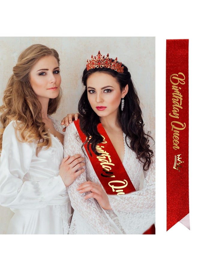 Velscrun Birthday Queen Tiara Crowns For Women Girls Red Crystal Birthday Queen Headband Sash Elegant Princess Crown Happy Birthday Party Decorations Mom Sisters Birthday Gift Hair Accessories  - Image 2