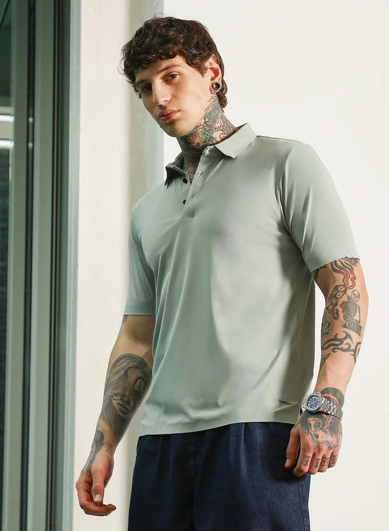 Campus Sutra Men's Light Green Slim Fit Polo T-Shirt with Breathable Poly-Spandex Blend