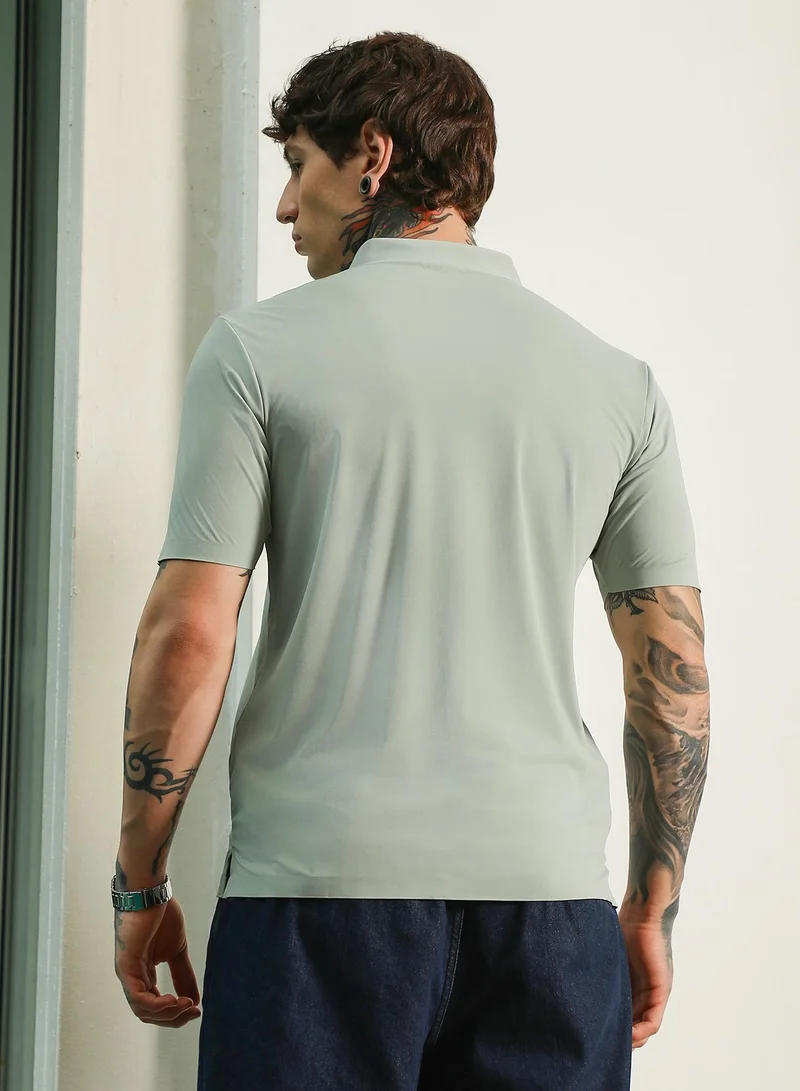 Campus Sutra Men's Light Green Slim Fit Polo T-Shirt with Breathable Poly-Spandex Blend