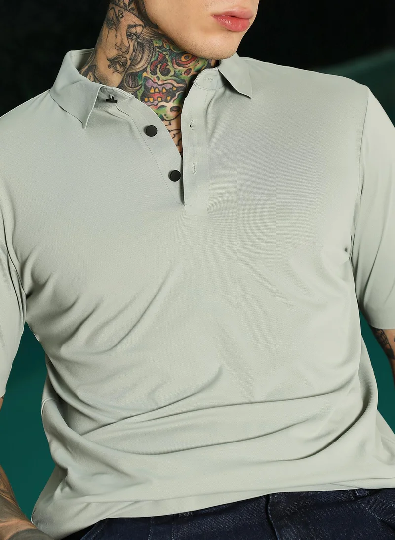 Campus Sutra Men's Light Green Slim Fit Polo T-Shirt with Breathable Poly-Spandex Blend