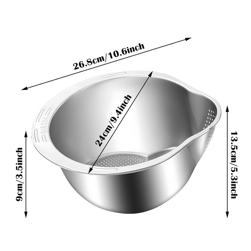YILANJIN Stainless Steel Rice Washing Bowl Kitchen Integrated Strainer Food Strainer Metal Draining Bowl Rice Sieve Colander Rice Washer Strainer Versatile Colander Strainer for Rice Vegetables Fruit - Image 2
