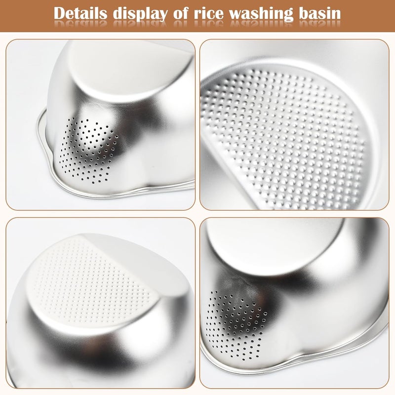 YILANJIN Stainless Steel Rice Washing Bowl Kitchen Integrated Strainer Food Strainer Metal Draining Bowl Rice Sieve Colander Rice Washer Strainer Versatile Colander Strainer for Rice Vegetables Fruit - Image 4