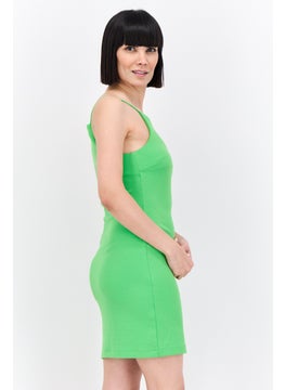 MANGO Women Textured Mini Sleeveless Dress, Lime Green  - Image 2