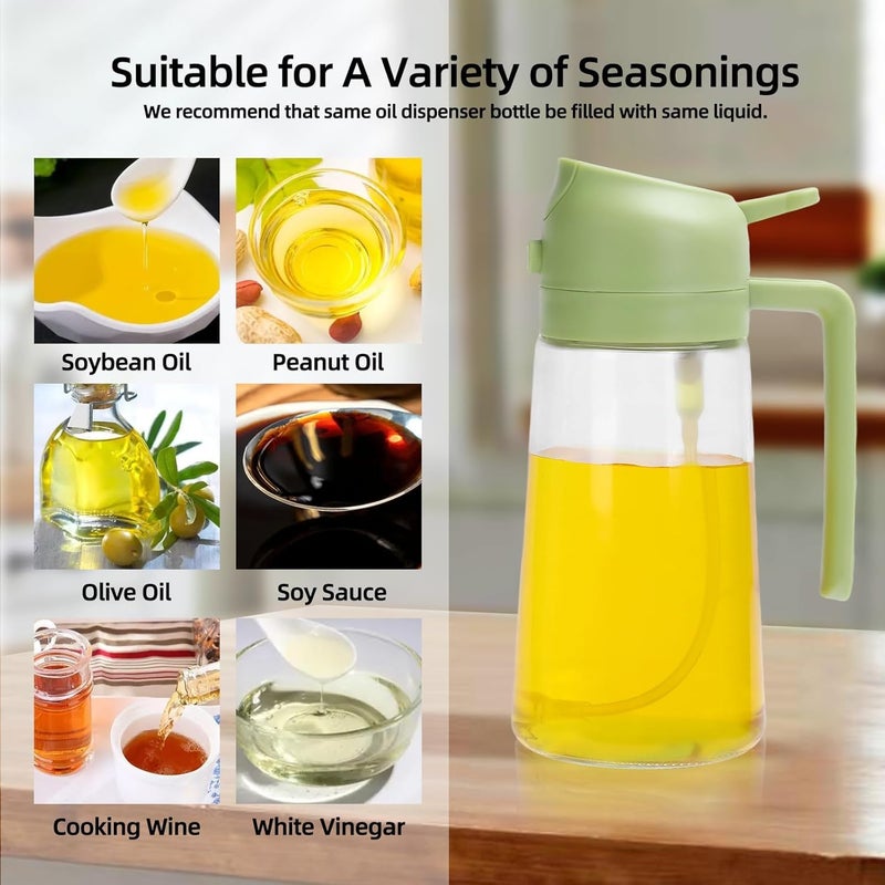 Aovdy 16oz/470ml Glass Olive Oil Sprayer for Cooking - 2 in 1 Olive Oil Dispenser Bottle Spray and Pour for Kitchen Gadgets Cooking Air Fryer Salad BBQ (Green) - Image 4