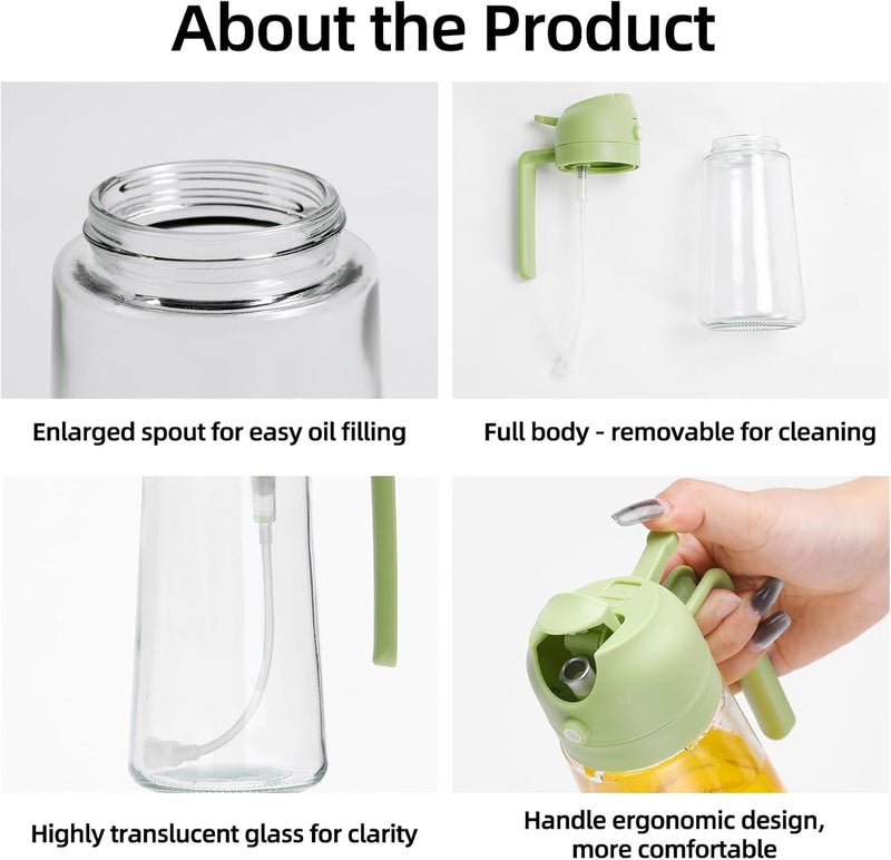 Aovdy 16oz/470ml Glass Olive Oil Sprayer for Cooking - 2 in 1 Olive Oil Dispenser Bottle Spray and Pour for Kitchen Gadgets Cooking Air Fryer Salad BBQ (Green) - Image 3