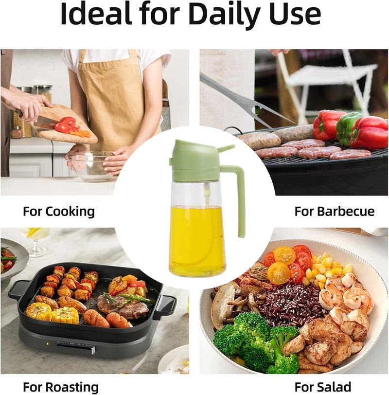 Aovdy 16oz/470ml Glass Olive Oil Sprayer for Cooking - 2 in 1 Olive Oil Dispenser Bottle Spray and Pour for Kitchen Gadgets Cooking Air Fryer Salad BBQ (Green) - Image 2