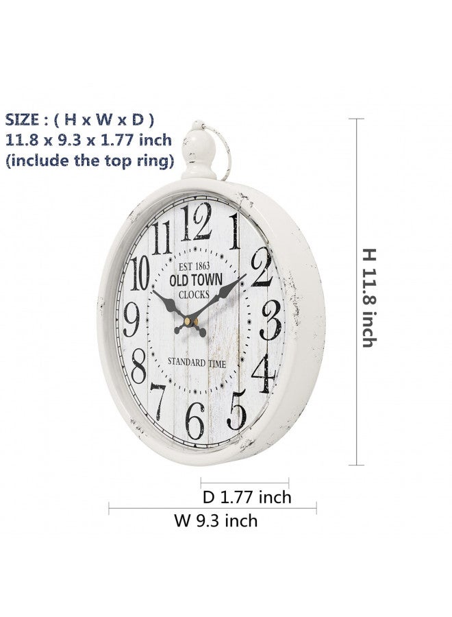 Menterry Retro Round Wall Clock. White Vintage Antique Style. Battery Operated Silent Wall Clocks for Farmhouse,Bathroom,Kitchen,Bedroom,Office, (11.8" H x 9.3" W) - Image 2