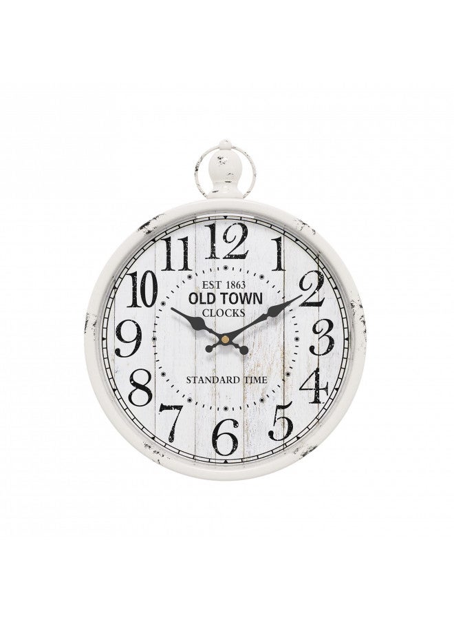 Menterry Retro Round Wall Clock. White Vintage Antique Style. Battery Operated Silent Wall Clocks for Farmhouse,Bathroom,Kitchen,Bedroom,Office, (11.8" H x 9.3" W) - Image 1