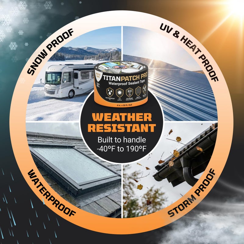 TOOLTROOPERS TITANPATCH PRO Waterproof Sealant Tape â€“ White 4" x50' â€“ Stops Leaks Fast & Stays Sealed for 15+ Years â€“ Sticks to RVs, Roofs, Pools, Boats, Gutters â€“ Built for Harsh Weather (-40Â°F to 190Â°F) - Image 5